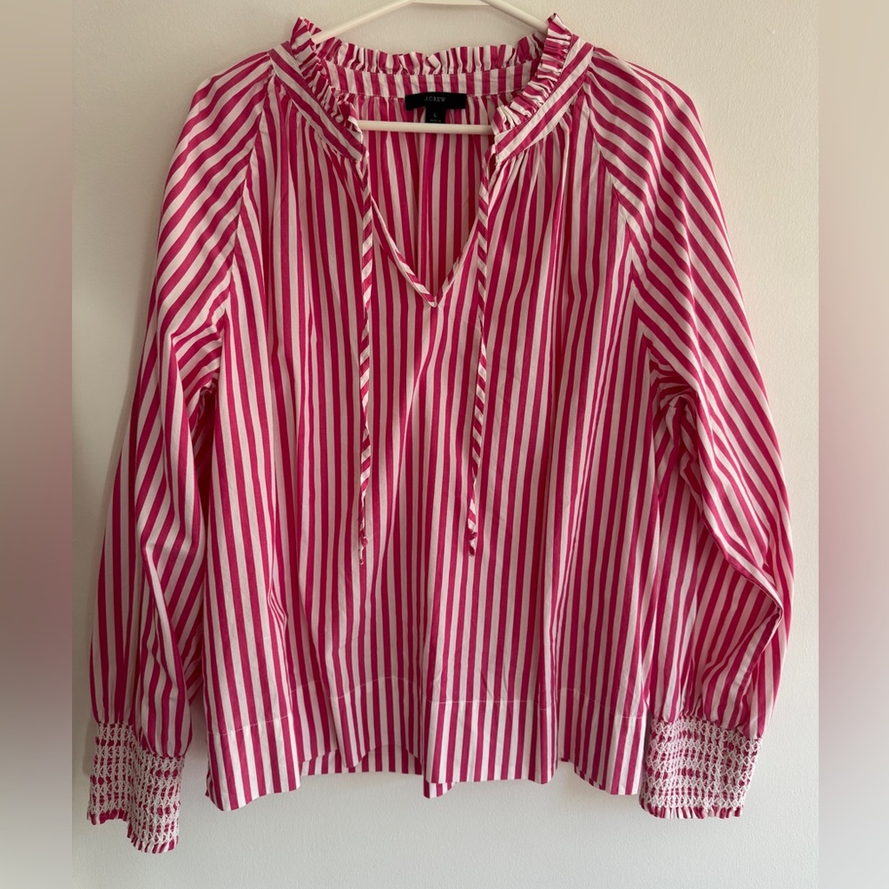 J. Crew Pink Pinstripe Blouse